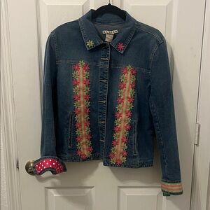 Ami Blue Denim Jacket with Lilly Pulitzer Inspired Pink & Green Floral Detail